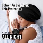 PARISBELLA Satin Lined Sleep Cap Bonnet for Curly Hair and Braids, Stay On All Night Wrap with Adjustable Strap for Women and Men, Black, Pack of 1 - Image 6