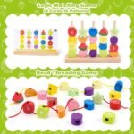 Appoft Montessori Wooden Beads Mastery Kit: Fine Motor Skills Builder for Toddlers 2-5 Stacking Blocks Lacing Beads Travel Learning Toys STEM Gifts for 2 3 4 5 Year Old Boys Girls Toys for Ages 2-4 - Image 5