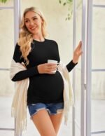 Ekouaer Women's Maternity Crew Neck Long Sleeve Tee 3 Pack - Image 3