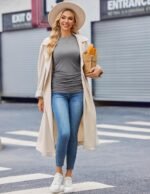 Ekouaer Women's Maternity Crew Neck Long Sleeve Tee 3 Pack - Image 4