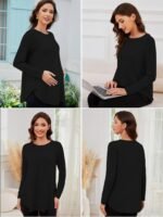 Liu & Qu 3 Packs Womens Maternity Shirts Split Side Long Sleeve Pregnancy Tops Loose Fit Casual Maternity Clothes - Image 3