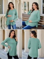Liu & Qu 3 Packs Womens Maternity Shirts Split Side Long Sleeve Pregnancy Tops Loose Fit Casual Maternity Clothes - Image 6