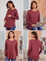 Liu & Qu 3 Packs Womens Maternity Shirts Split Side Long Sleeve Pregnancy Tops Loose Fit Casual Maternity Clothes - Image 7