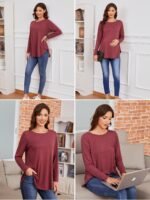 Liu & Qu 3 Packs Womens Maternity Shirts Split Side Long Sleeve Pregnancy Tops Loose Fit Casual Maternity Clothes - Image 8