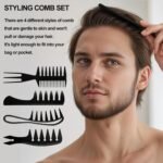 4Pcs Hair Comb Styling Set for Men, Wide Tooth Double Side Tail Combs, Professional Hair Brush Retro Hairdressing Hairstylist Tools, African American Hair Care Style Barber Accessories - Image 3
