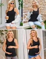 Ekouaer 3 Pack Women Maternity Tank Tops Ruch Side Basic Shirts Summer Postpartum Tops Sleeveless Pregnancy Workout Clothes - Image 3