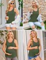 Ekouaer 3 Pack Women Maternity Tank Tops Ruch Side Basic Shirts Summer Postpartum Tops Sleeveless Pregnancy Workout Clothes - Image 4