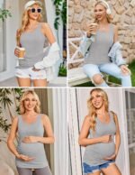 Ekouaer 3 Pack Women Maternity Tank Tops Ruch Side Basic Shirts Summer Postpartum Tops Sleeveless Pregnancy Workout Clothes - Image 5