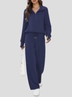 Casly Lamiit Women's 2 Piece Outfits Lounge Set 2025 Oversized Half Zip Sweatshirt Wide Leg Sweatpant Set Sweatsuit Tracksuit - Image 3
