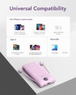 VEGER Portable Charger for iPhone Built in Cables and Wall Plug, 10000mah Slim Fast Charging USB C Power Bank, Travel Essential Battery Pack Compatible with iPhones, iPad, Samsung More Devices(Purple) - Image 5