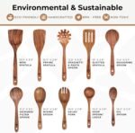 Wooden Spoons for Cooking – 10 Pc Teak Wood Utensil Set, Durable, Nonstick Safe & Heat Resistant with Ergonomic Handles - Image 5