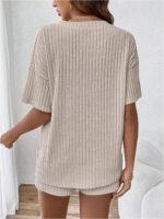 SweatyRocks Women's Maternity 2 Piece Outfits V Neck Short Sleeve Top and Elastic Waist Shorts Set - Image 3