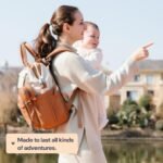 BabbleRoo Leather Diaper Bag Backpack, Multifunction Large Bags with Changing Pad & Stroller Straps & Pacifier Case, Unisex Stylish Travel Back Pack Nappy Changing Bag for Moms Dads (Caramel Cream) - Image 4