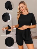 Ekouaer Women's Maternity Pajamas Sets 2 Piece Outfits Short Sleeve Shirts and Biker Shorts Pregnancy Loungewear Mama Clothes - Image 5