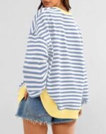 BTFBM Womens Oversized Striped Sweatshirt 2026 Spring Crewneck Long Sleeve Pullover Top Casual Y2K Clothes Workout Shirt - Image 3