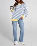 BTFBM Womens Oversized Striped Sweatshirt 2026 Spring Crewneck Long Sleeve Pullover Top Casual Y2K Clothes Workout Shirt - Image 4