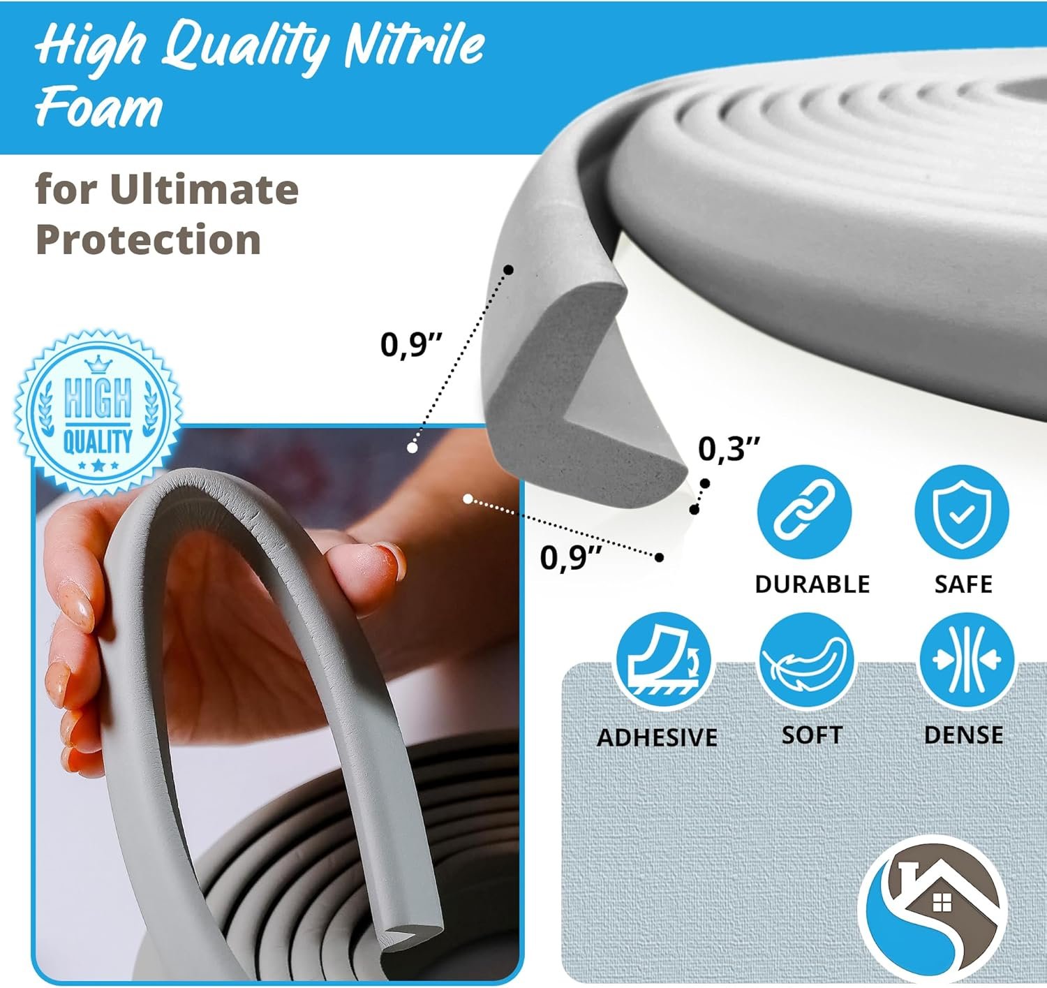 Premium 12ft Edge Protector for Baby, Odorless & Waterproof Edge Protector with 3M Adhesive Tape, Non-Toxic to Baby Proof Corners and Edges, Wall Corner Protector & Desk Edge Cushion Gray - Image 4