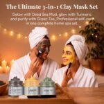 ANAI RUI 3 Pcs Face Mask Set - Turmeric Clay Mask - Green Tea Face Mask - Dead Sea Mud Mask for Oily Skin, Blackheads & Pores Spa Gift Set Self Care Valentines Day Gifts for Women(2.5 oz Each - Image 3