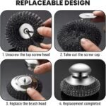 Steel Wool Scrubber with Handle, Upgrade Heavy Duty Stainless Steel Dish Scrubber for Cleaning Dishes, Iron Pots, Stoves, Kitchen Sink (2 pcs) - Image 4