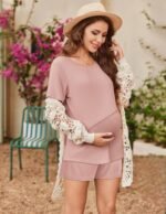 Ekouaer 2 Pack Women's Nursing Pajamas Set Double Layer Maternity Pjs Postpartum Loungewear Set Breastfeeding Tops & Shorts - Image 3