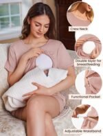 Ekouaer 2 Pack Women's Nursing Pajamas Set Double Layer Maternity Pjs Postpartum Loungewear Set Breastfeeding Tops & Shorts - Image 4