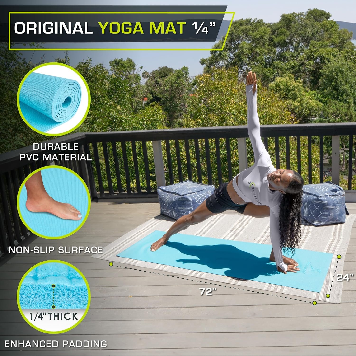 ProsourceFit Original Yoga Exercise Mat ¼” (6mm) Thick for Comfort and Stability with Carrying Straps, Non Slip –Multiple Colors - Image 3