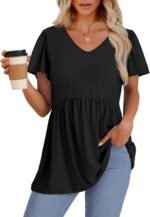 OFEEFAN Womens Summer Tops Babydoll Short Sleeve Shirts Puff Sleeve Peplum Tops V Neck T Shirts - Image 3