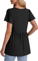 OFEEFAN Womens Summer Tops Babydoll Short Sleeve Shirts Puff Sleeve Peplum Tops V Neck T Shirts - Image 5
