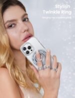 Lamicall Magnetic Phone Ring for MagSafe Grip - [Super Magnet] Stylish Ring Holder Stand with [Upgrade Gear Hinge], for iPhone 17 16 15 14 Pro Max Air, Mag Safe Women Decor Accessories, Glitter Silver - Image 3