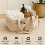 PUTSKA Baby Diaper Caddy Organizer for Changing Table – Stylish Nursery Storage Basket, Newborn Essentials, Baby Shower Gifts and Registry Must-Haves for Boy or Girl, Car Diaper Caddy, Corduroy Cream - Image 3