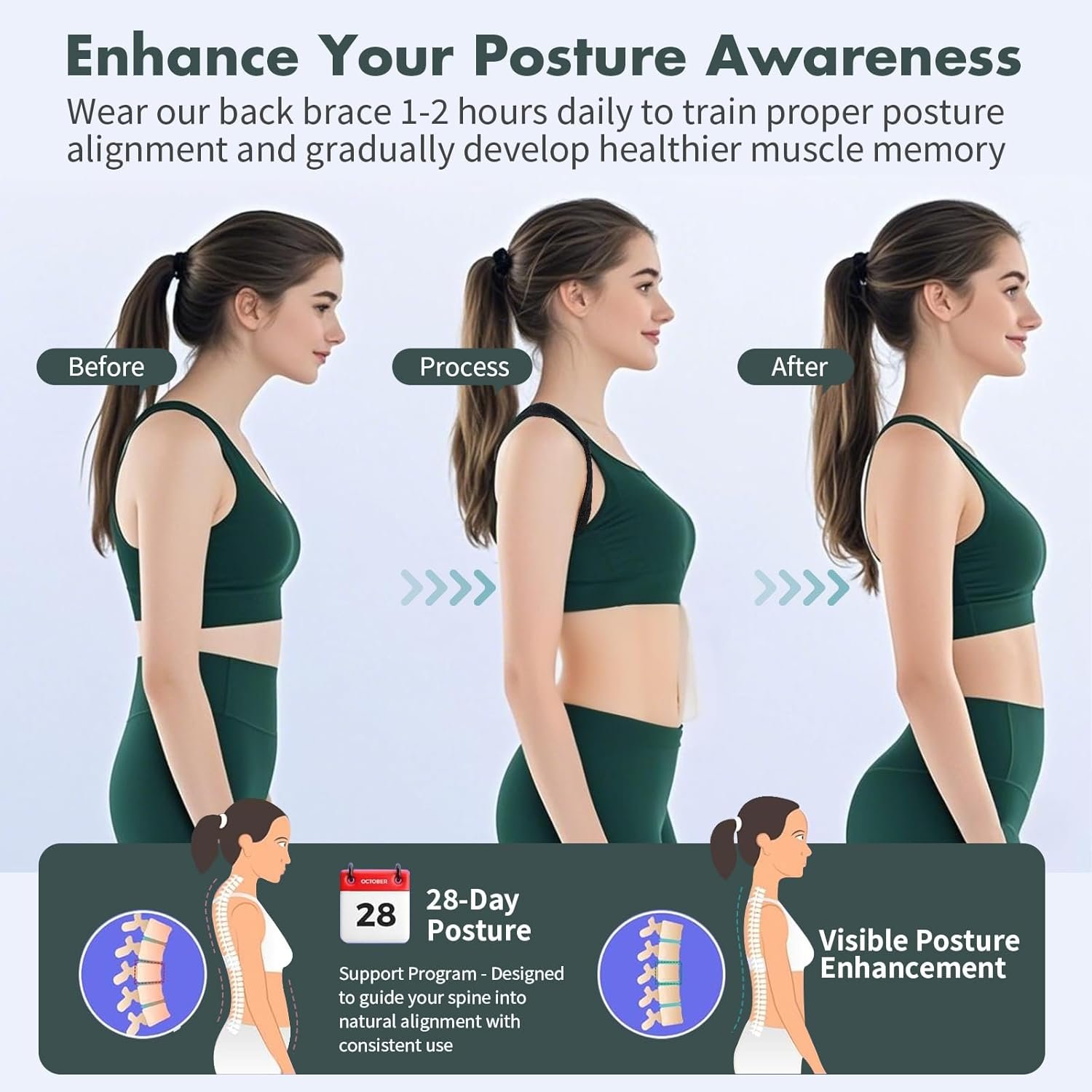 Posture Corrector for Women and Men, Adjustable Back Brace for Spine Alignment & Shoulder Support, Comfortable & Breathable Clavicle Straightener, Supports Better Posture & Reduces Upper Back Discomfort (Large)32" to 47" - Image 5