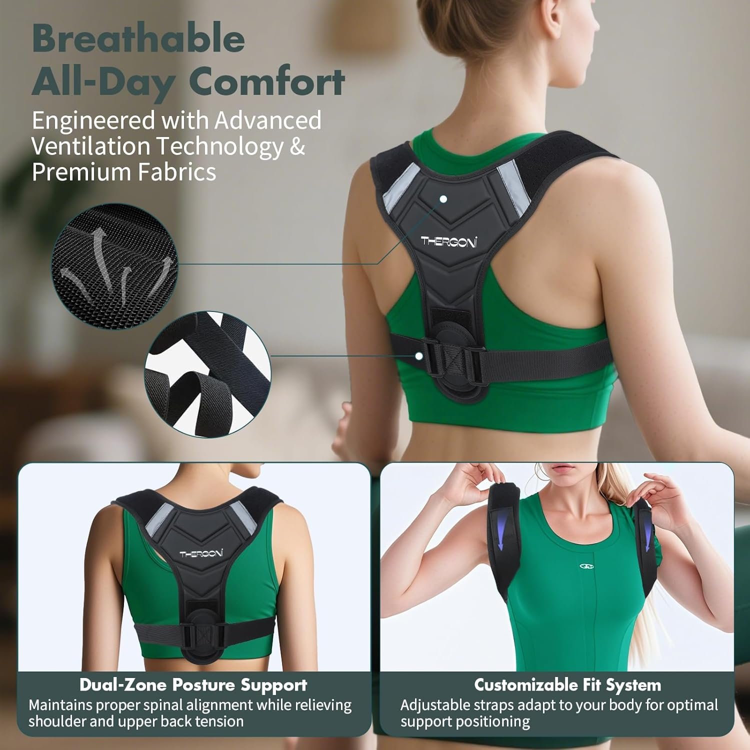 Posture Corrector for Women and Men, Adjustable Back Brace for Spine Alignment & Shoulder Support, Comfortable & Breathable Clavicle Straightener, Supports Better Posture & Reduces Upper Back Discomfort (Large)32" to 47" - Image 6