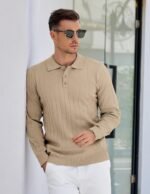 COOFANDY Mens Knit Polo Sweater Long Sleeve Polos Lightweight Casual Dress Pullover Sweaters - Image 3