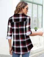 Tanst Sky Womens Casual Long Sleeve Zipped V Neck Plaid Tunic Blouses - Image 4
