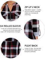 Tanst Sky Womens Casual Long Sleeve Zipped V Neck Plaid Tunic Blouses - Image 5