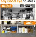 PowerKing Under Shelf Storage Baskets, Foldable Metal Wire Rack Basket, 2 Pack, White - Image 3