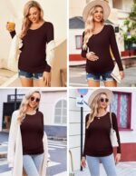 Ekouaer Womens Maternity Shirts Long Sleeve 3 Packs Pregnancy Tee Top Tunic Blouse Casual Mama Clothes S-XXL - Image 3