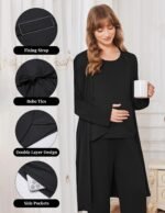 Ekouaer Maternity Nursing Robe Set 3 Pieces Sleeveless Top, Pregnancy Pants & Robe Double Layer Pajamas S-XXL - Image 5