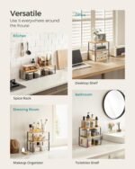 SONGMICS Cabinet Organizer Shelf, Set of 2 Kitchen Counter Shelves, Kitchen Storage, Spice Rack, Stackable, Expandable, Metal and Engineered Wood, Ink Black and Natural Beige UKCS02NB - Image 5