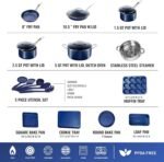 GRANITESTONE Blue 20 Pc Pots and Pans Set Non Stick Cookware Set, Kitchen Cookware Sets with Utensils and Bakeware, Non Toxic Cookware Set PFOA PFOS Free, Oven & Dishwasher Safe - Image 3