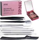 JPNK Blackhead Remover Tool Comedones Extractor Acne Removal kit & Eyebrow Trimmer Kit, 8PCS in One with 5X Magnifying Mirror (Silver) - Image 4
