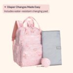 BabbleRoo Diaper Bag Backpack - Baby Essentials Travel Tote - Multi Function Water Resistant Diaper Bag, Travel Essentials Baby Bag with Changing Pad, Stroller Straps & Pacifier Case - Pink Birdy - Image 5