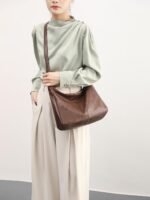 NIUEIMEE ZHOU Hobo Bags for Women Foldable Vegan Leather Shoulder Handbag Slouchy Tote Crossbody Purses - Image 9