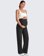 G4Free Maternity Dress Yoga Pants with Pockets Over The Belly Stretchy Work Slack Pregnancy Wide Leg Lounge Trousers - Image 3