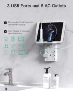 Wall Outlet Extender with Surge Protector, 6 AC Outlets, Shelf, 2 USB & USB C Charging Ports - Home & Dorm Plug Expander - Image 3