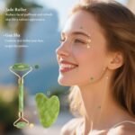 Real Perfection Gua Sha Facial Tools Face Roller for Wrinkles Jade Roller and Gua Sha Set, Scrubber Pore Brush Headband Skin Care Tools for Travel Skincare Routine Massaging Reducing Puffiness - Green - Image 4