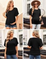 Ekouaer Maternity Shirts 3 Packs Dolman Sleeve Side Ruched Tops Tunic Casual Pregnancy Clothes S-XXL - Image 3