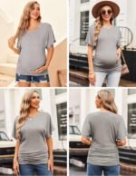 Ekouaer Maternity Shirts 3 Packs Dolman Sleeve Side Ruched Tops Tunic Casual Pregnancy Clothes S-XXL - Image 4