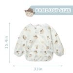 Little Dimsum Full Sleeved Feeding Bib 2 Pack,Baby & Toddler Waterproof Bib Apron,Food Protection Large Pocket Eating Smock 6-36 Months(Hat Bear&owl) - Image 7