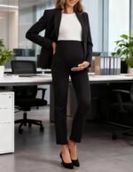 Maternity Pants for Work Ankle Adjustable Waistband Pregnancy Dress Pants Business Office Formal Slacks with Pockets - Image 3